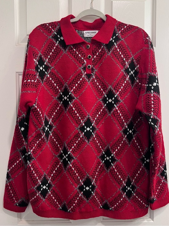 Alfred Dunner Sweaters - Vintage Alfred Dunner Red Argyle Knit Sweater L Tartan Plaid Preppy Retro